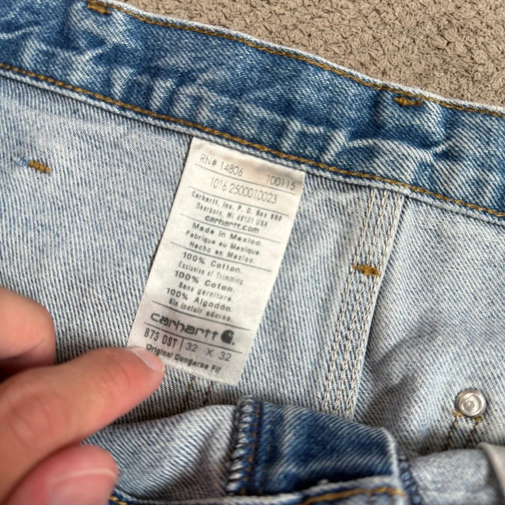 Vintage 2000s Carhartt B73 DST Double Knee Dungaree Jeans Light Wash 32x32
